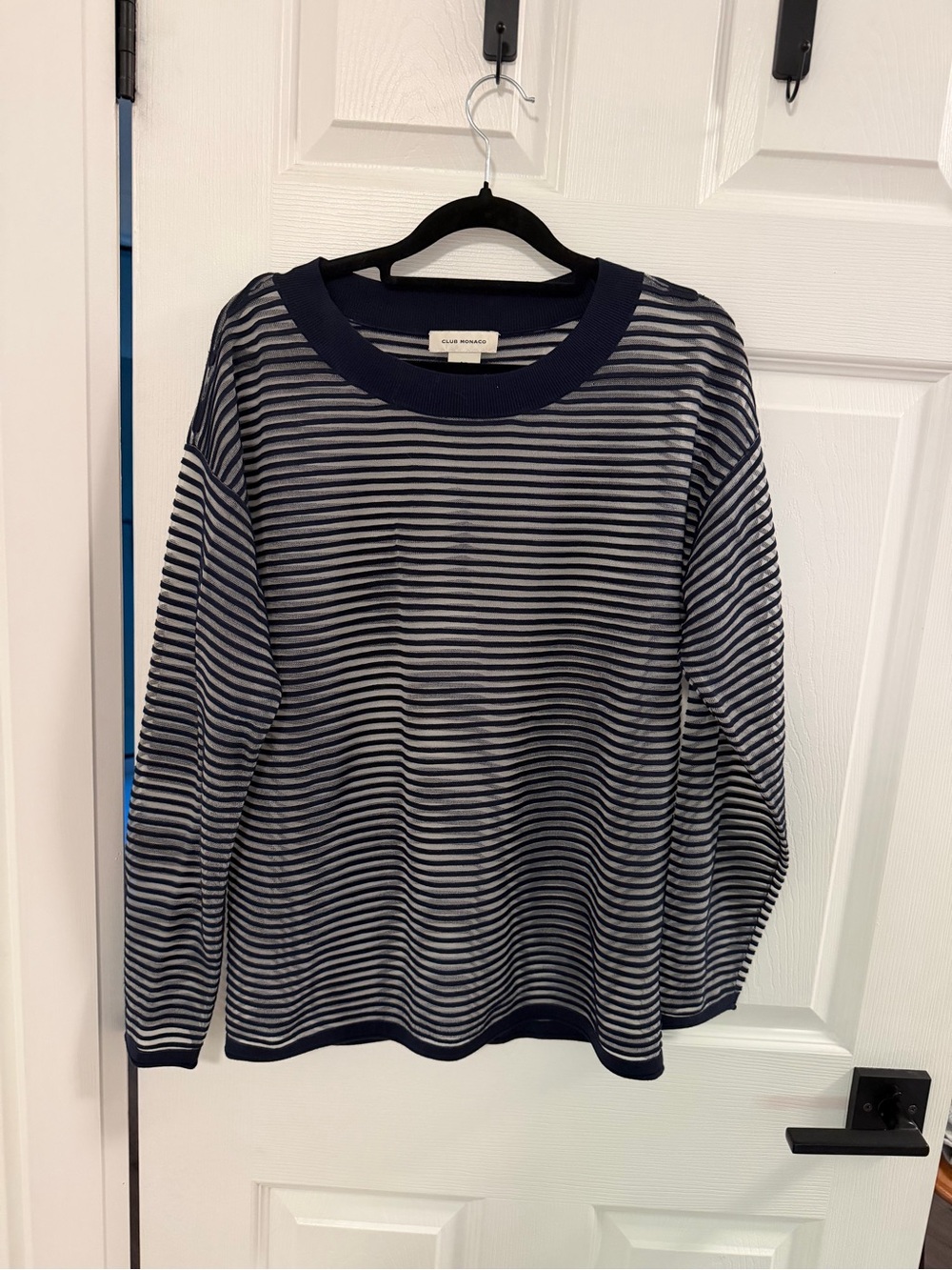 Club Monaco Striped Navy & Cream Long Sleeve Sweater